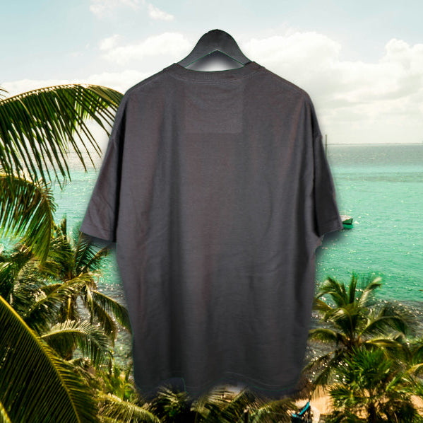 Back view of Coastal Menace black t-shirt with blank back and classic fit
