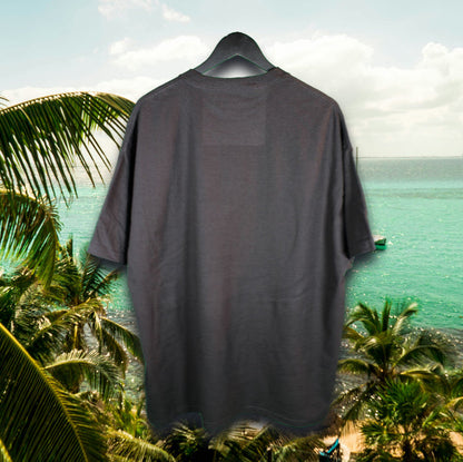 Back view of Coastal Menace black t-shirt with blank back and classic fit
