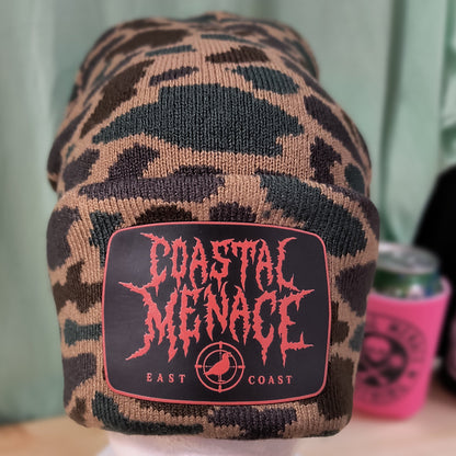 camouflage beanie with fowl play metal logo