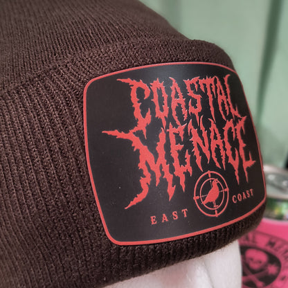 coastal menace dark brown beanie with fowl play logo