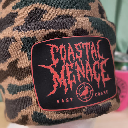 duck camo fowl play beanie with orange coastal menace patch